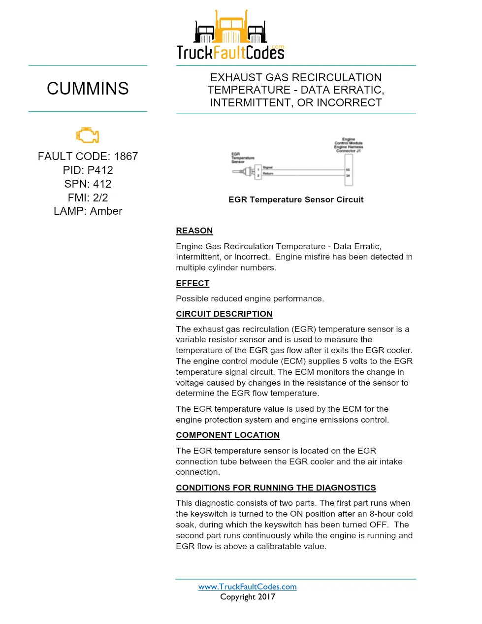 Cummins ISX12 DTC 1867 Diagnostic Procedure ? Engine Gas – PDF - preview page 1 of 3