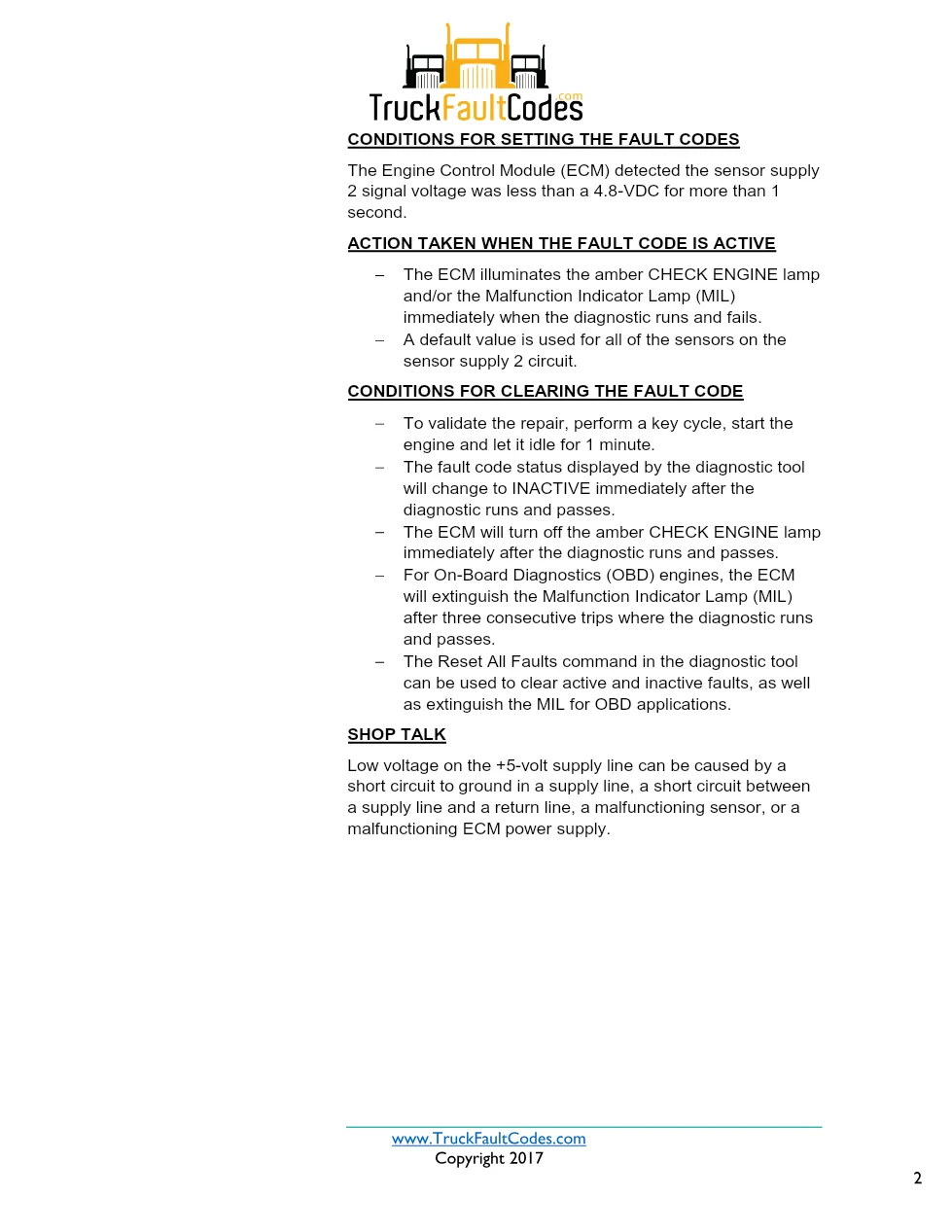 Cummins ISX12 DTC 187 Diagnostic Procedure ? Sensor Supply 2 - preview page 2 of 3