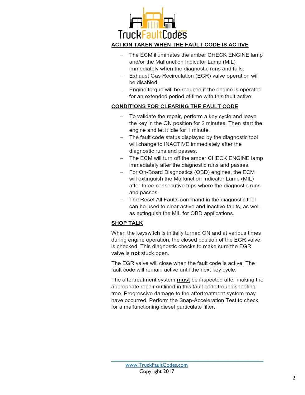 Cummins ISX12 DTC 1896 Diagnostic Procedure ? EGR Valve – 5 pages - preview page 2 of 3