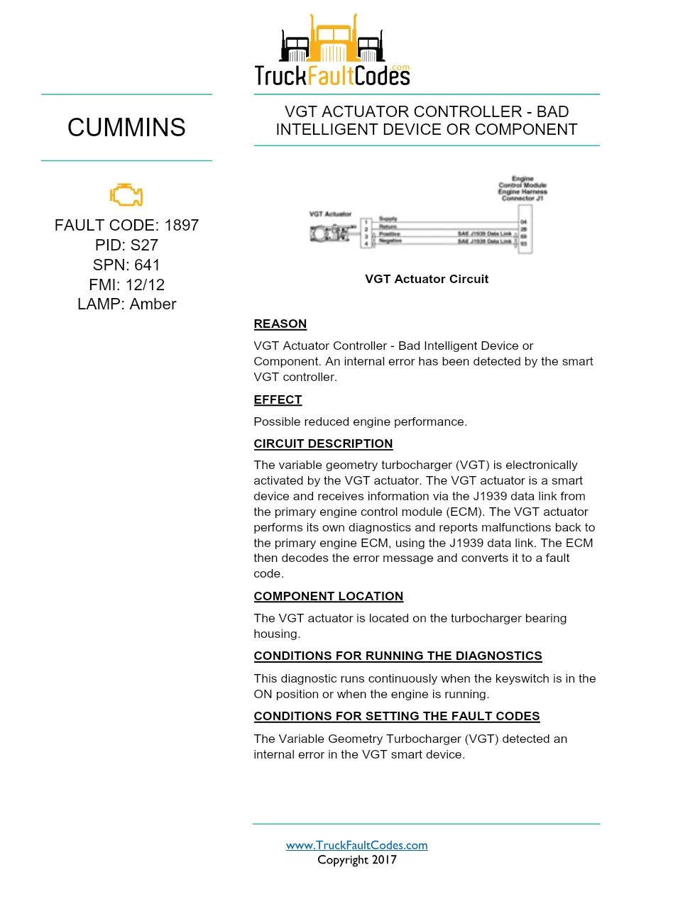 Cummins ISX12 DTC 1897 Diagnostic Procedure ? VGT Actuator – PDF - preview page 1 of 3