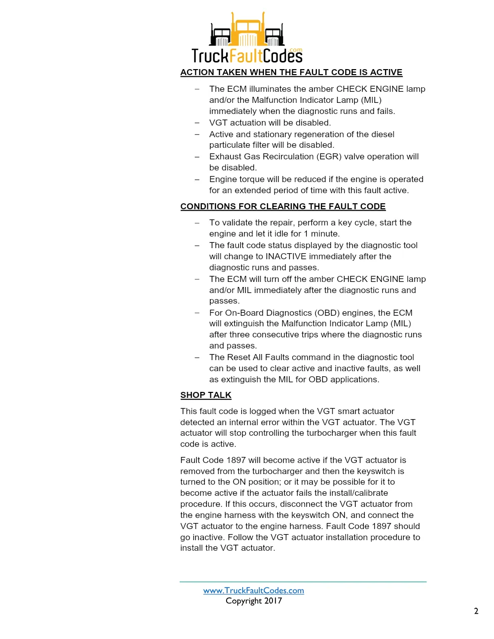 Cummins ISX12 DTC 1897 Diagnostic Procedure ? VGT Actuator – PDF - preview page 2 of 3