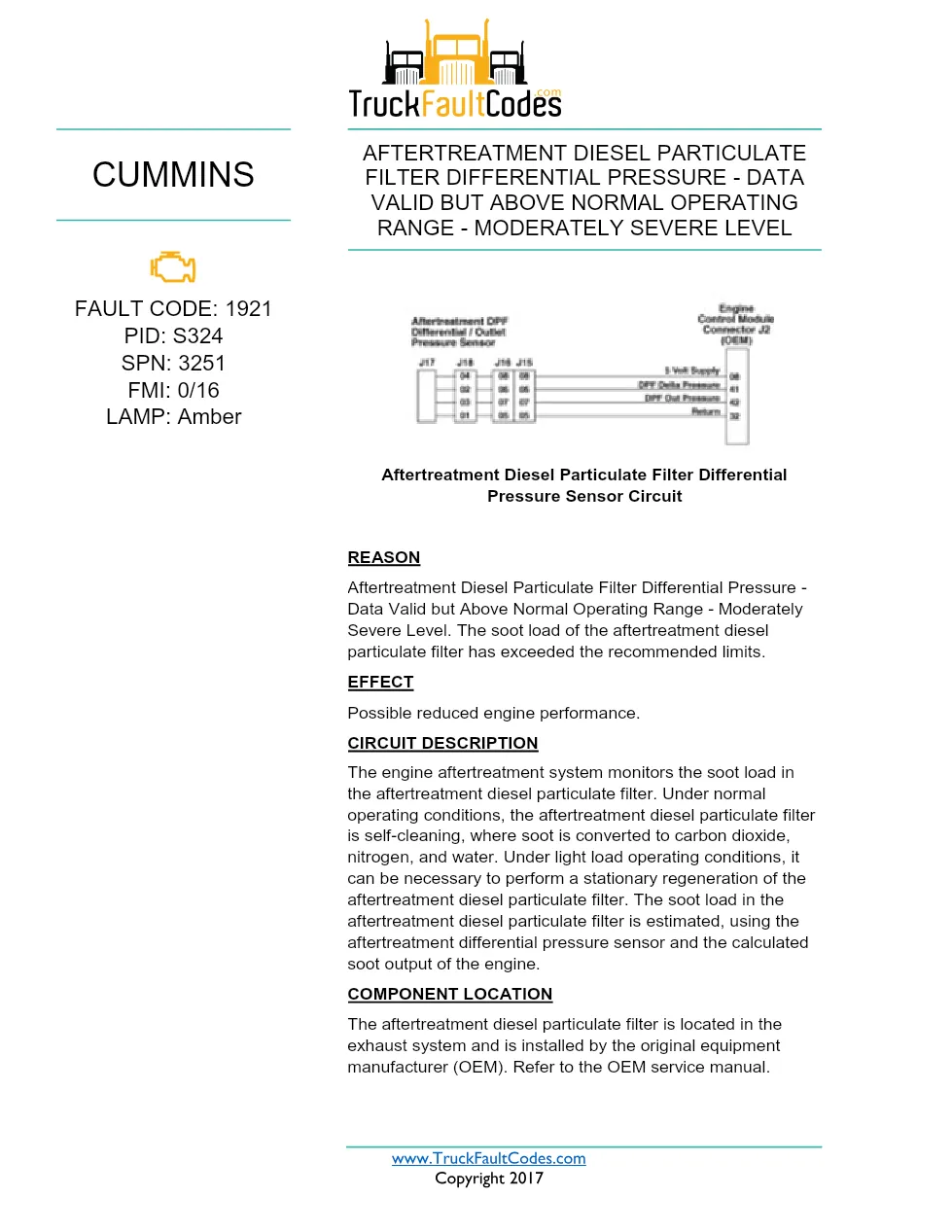 Cummins ISX12 DTC 1921 Diagnostic Procedure ? Aftertreatment - preview page 1 of 3