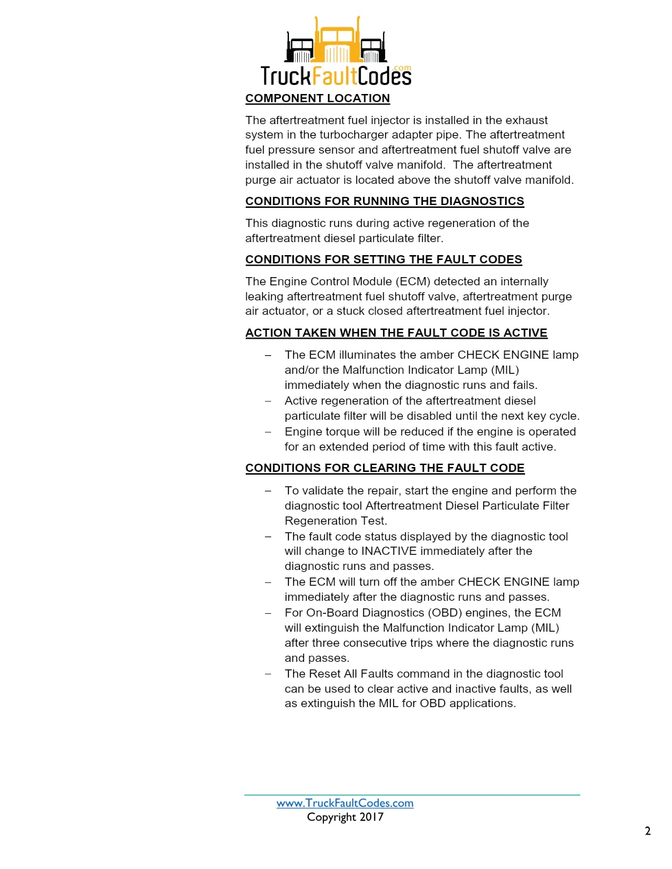 Cummins ISX12 DTC 1925 Diagnostic Procedure ? Aftertreatment Fuel - preview page 2 of 3