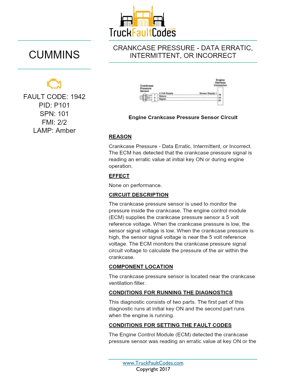 Cummins ISX12 DTC 1942 Diagnostic Procedure ? Crankcase Pressure - preview page 1 of 3
