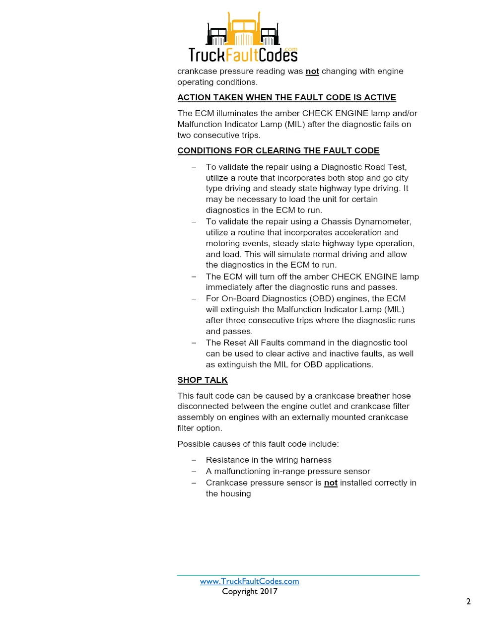 Cummins ISX12 DTC 1942 Diagnostic Procedure ? Crankcase Pressure - preview page 2 of 3