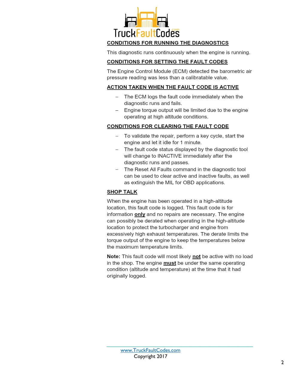 Cummins ISX12 DTC 1943 Diagnostic Procedure ? Ambient Air Density - preview page 2 of 3
