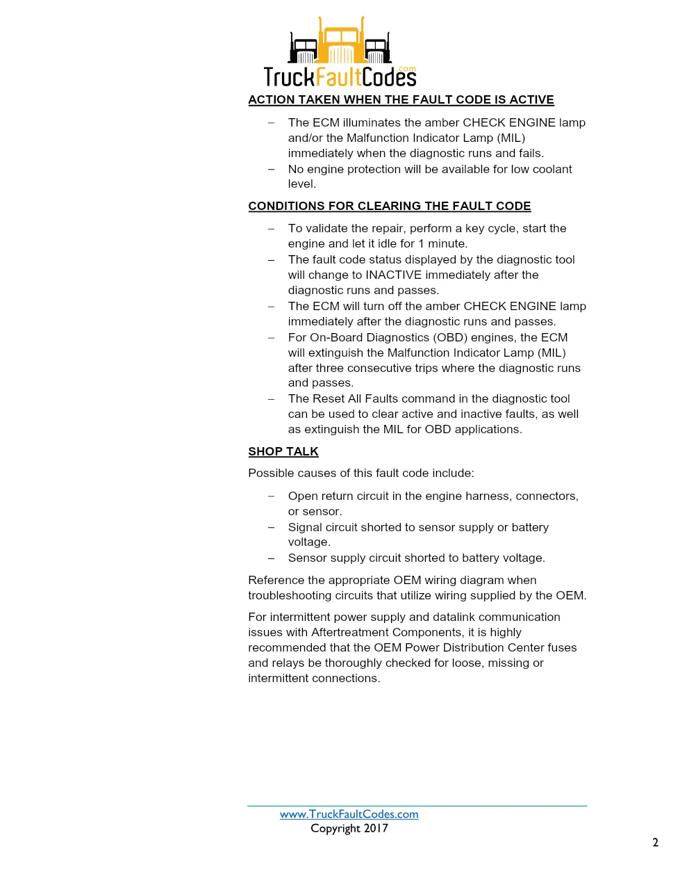 Cummins ISX12 DTC 195 Diagnostic Procedure ? Coolant Level Sensor - preview page 2 of 3