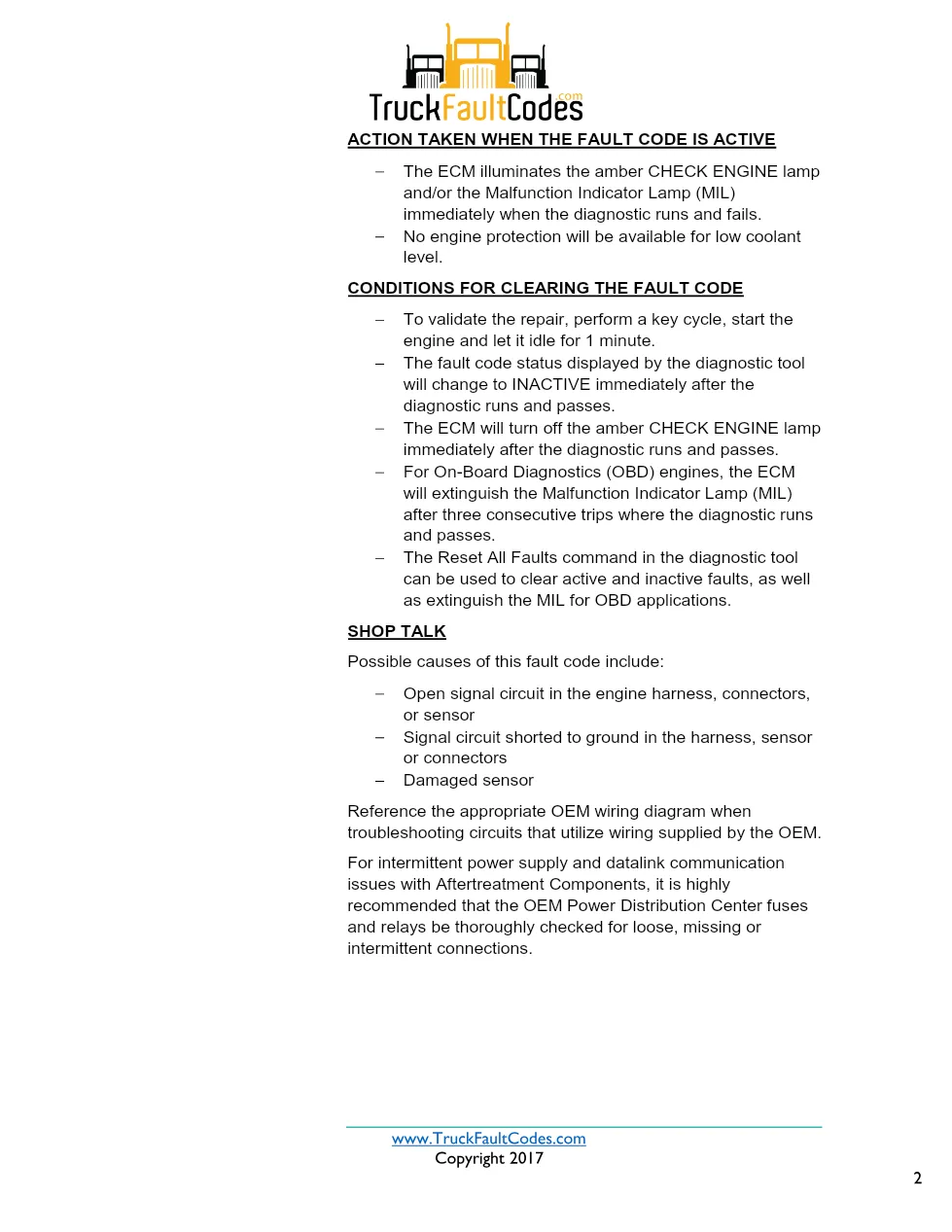 Cummins ISX12 DTC 196 Diagnostic Procedure ? Coolant Level Sensor - preview page 2 of 3