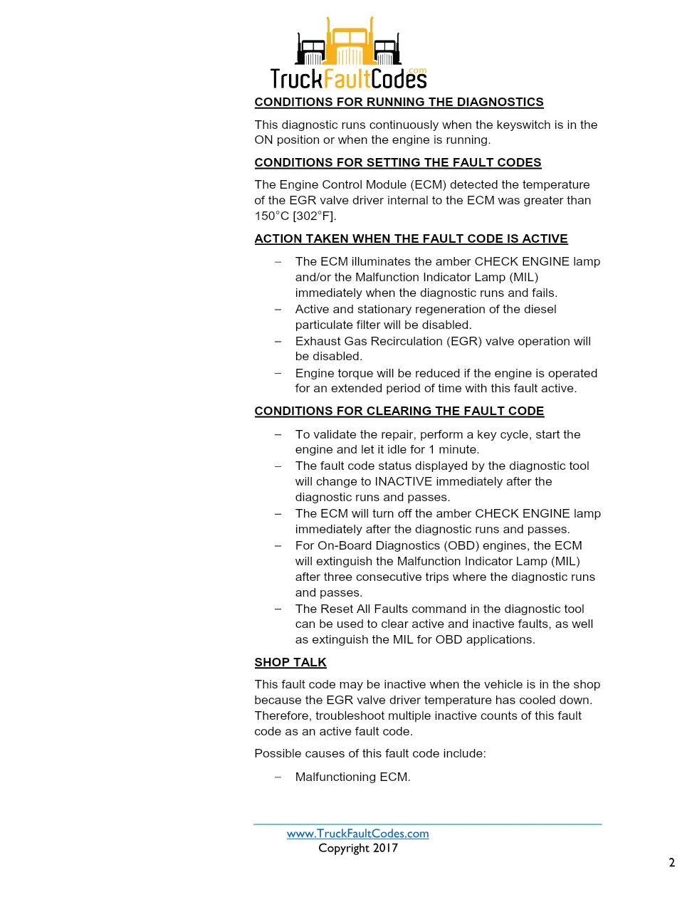 Cummins ISX12 DTC 1961 Diagnostic Procedure ? EGR Valve Control - preview page 2 of 3