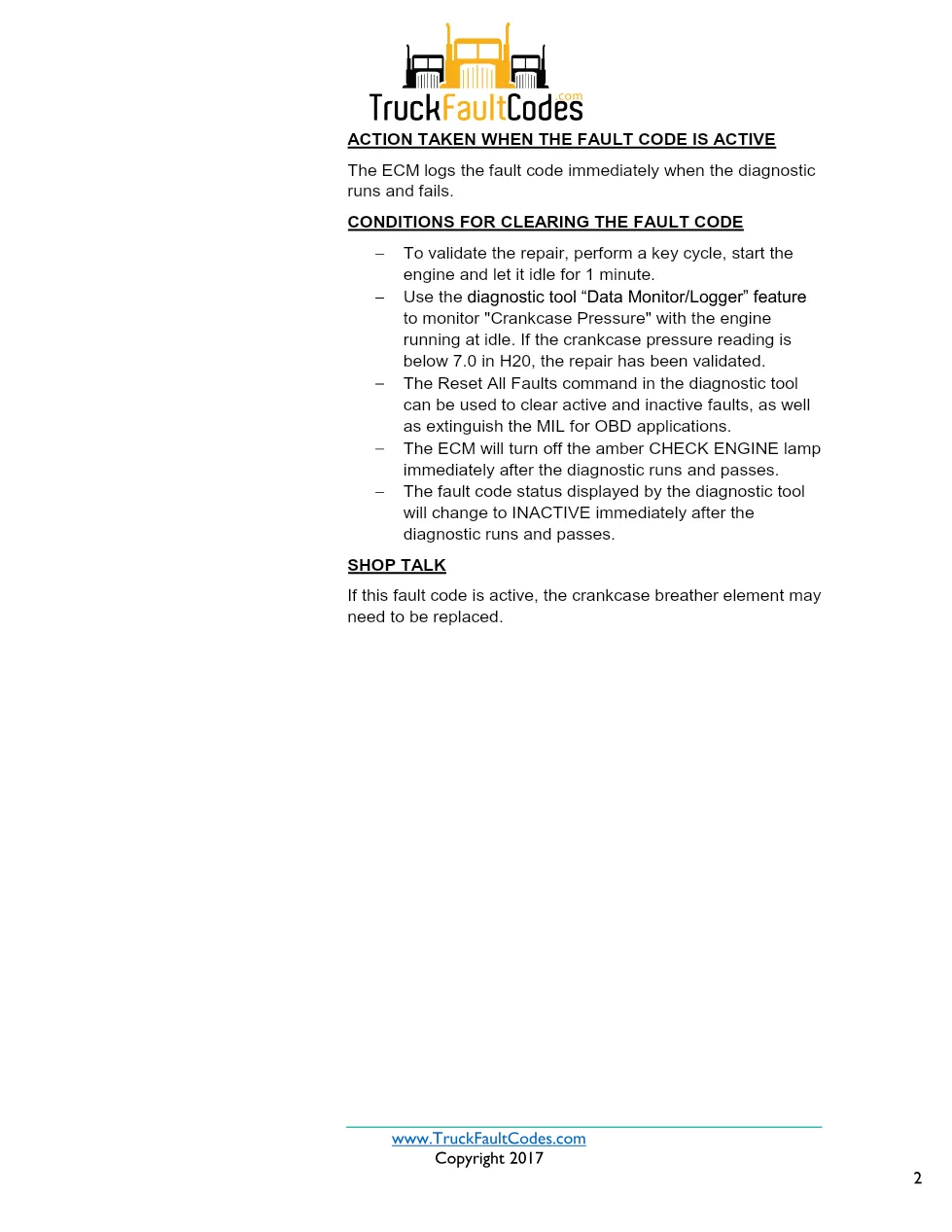 Cummins ISX12 DTC 1974 Diagnostic Procedure ? Crankcase Pressure - preview page 2 of 3