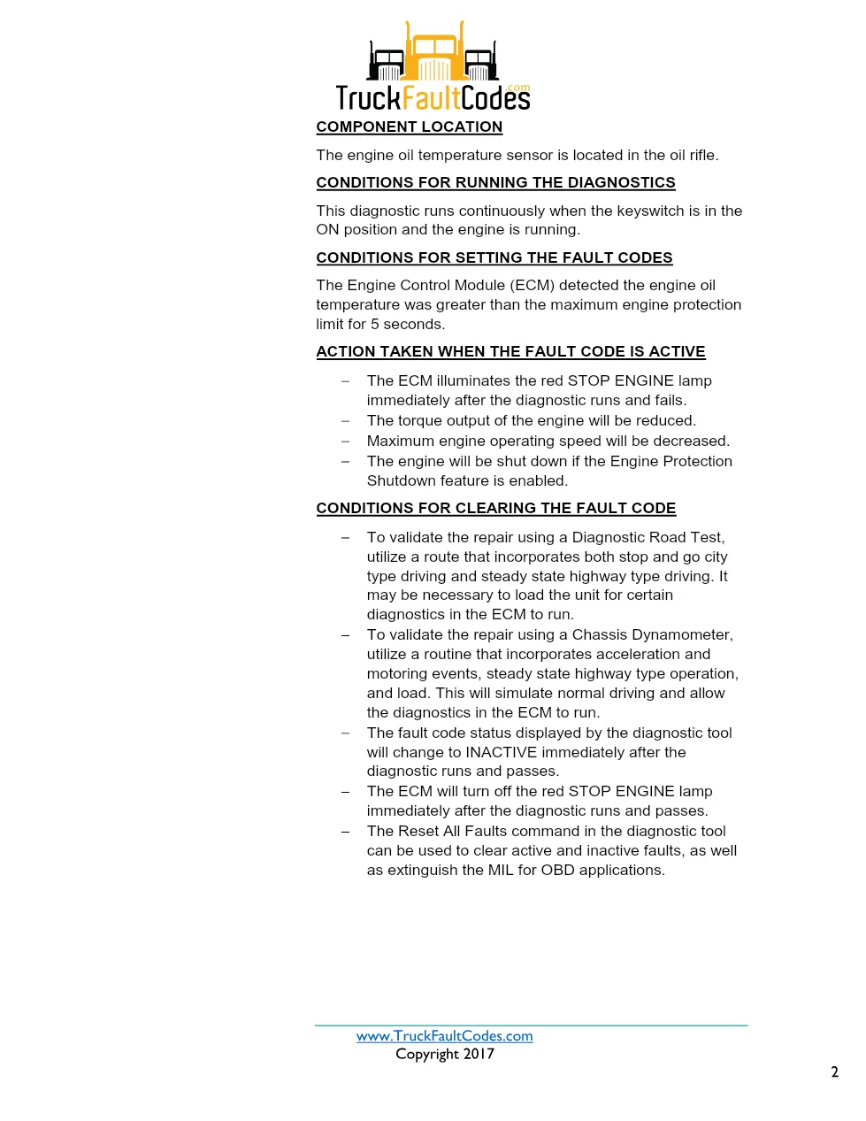 Cummins ISX12 DTC 214 Diagnostic Procedure ? Engine Oil – 5 pages - preview page 2 of 3