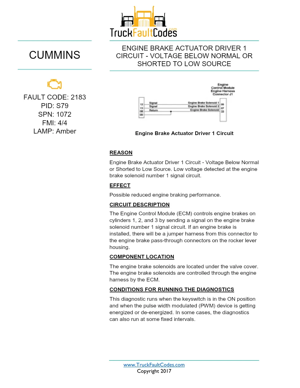 Cummins ISX12 DTC 2183 Diagnostic Procedure ? Engine Brake – PDF - preview page 1 of 3