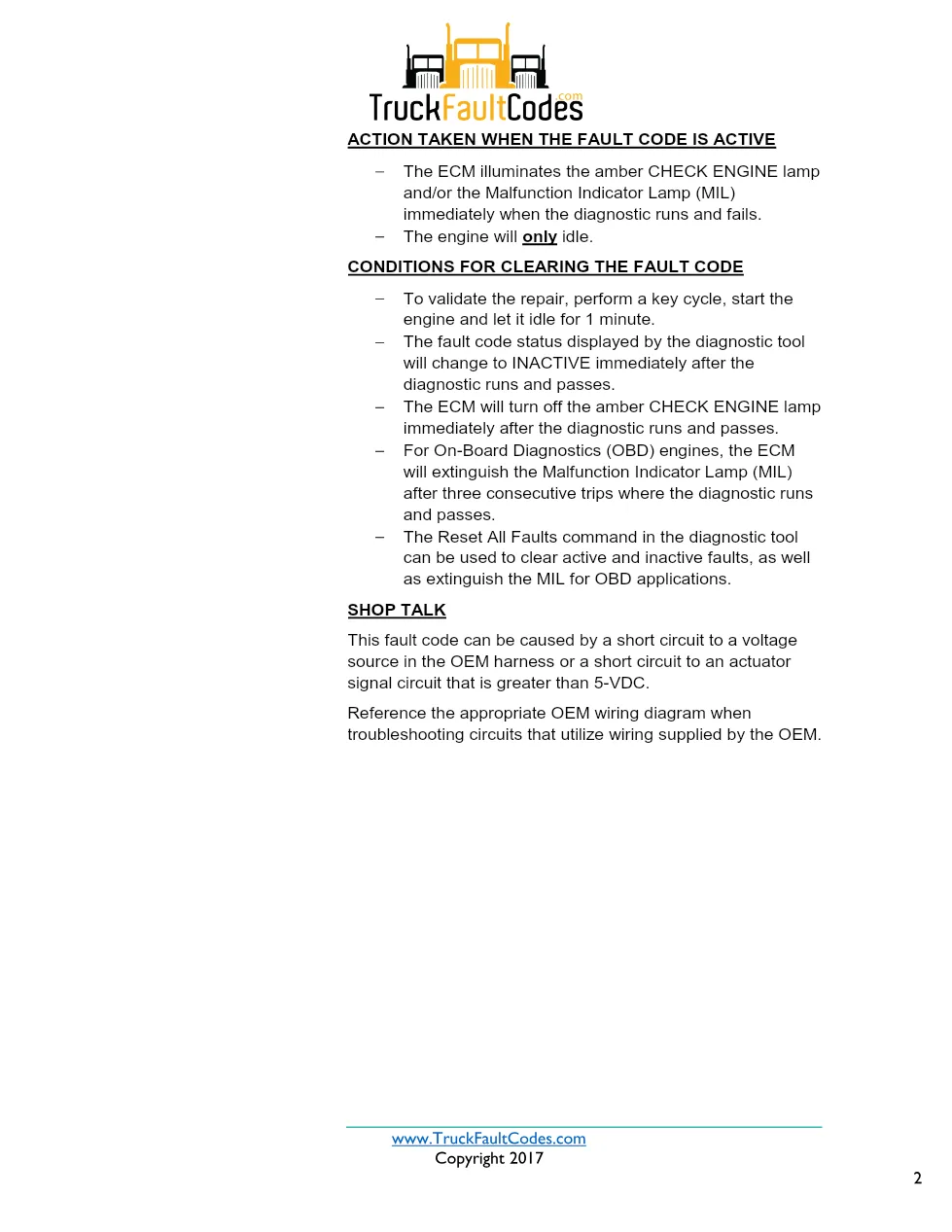 Cummins ISX12 DTC 2185 Diagnostic Procedure ? Sensor Supply 4 - preview page 2 of 3