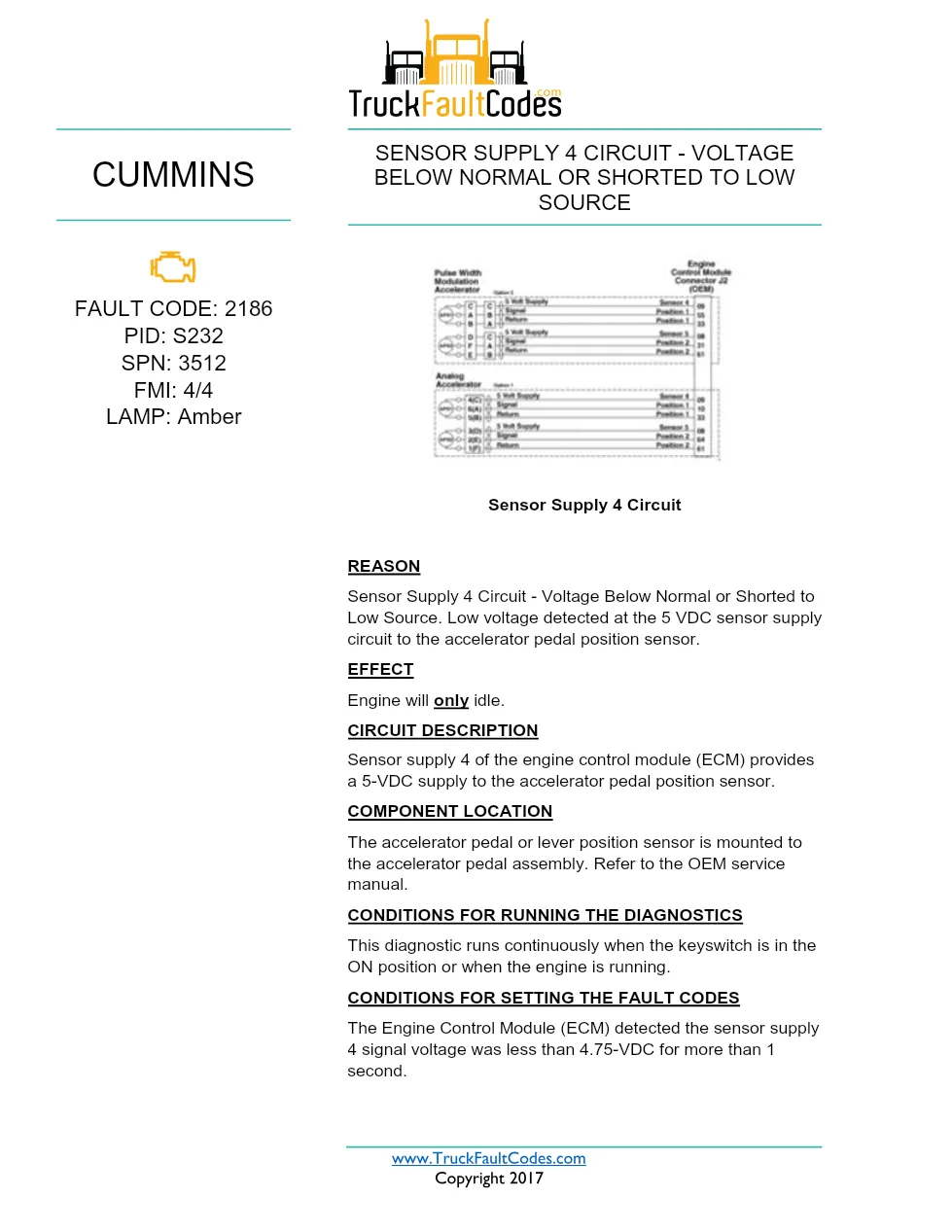 Cummins ISX12 DTC 2186 Diagnostic Procedure ? Sensor Supply 4 - preview page 1 of 3