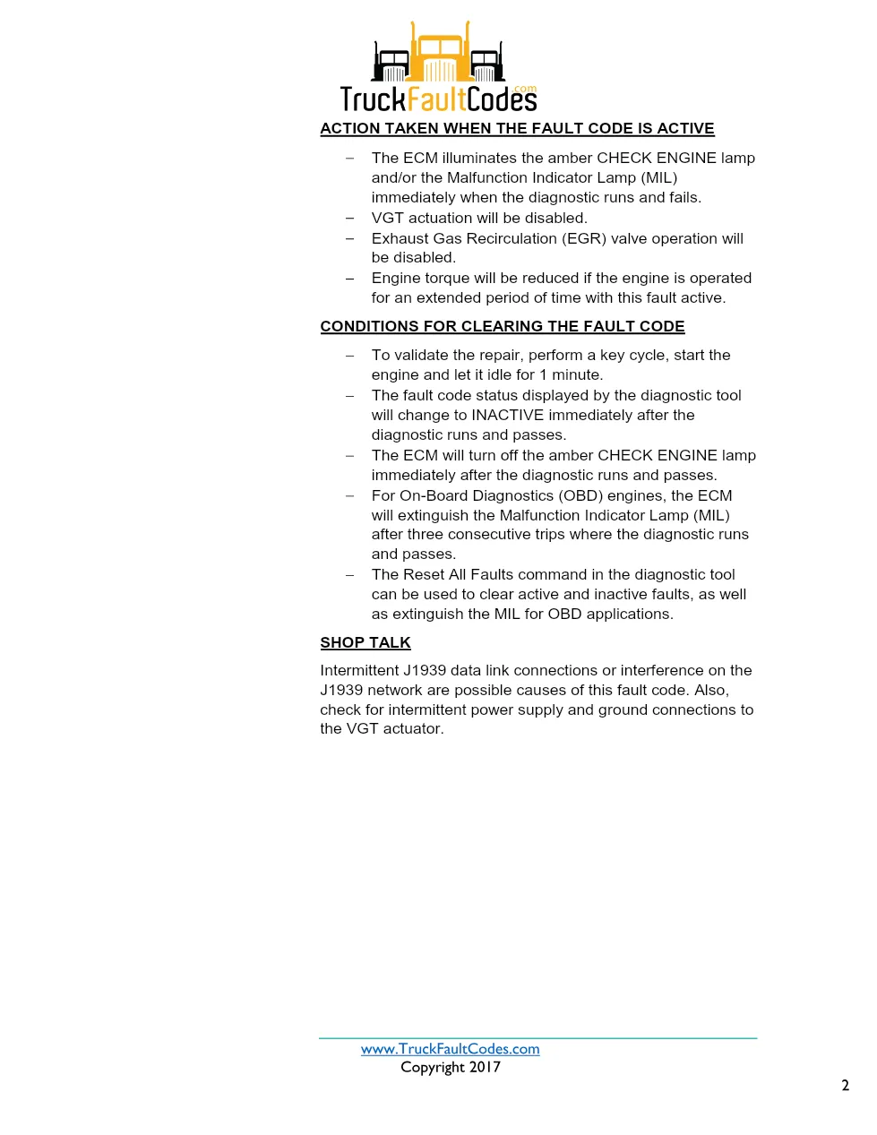 Cummins ISX12 DTC 2198 Diagnostic Procedure ? VGT Actuator Driver - preview page 2 of 3