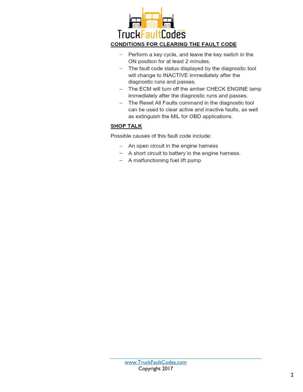 Cummins ISX12 DTC 2265 Diagnostic Procedure ? Electric Lift Pump - preview page 2 of 3
