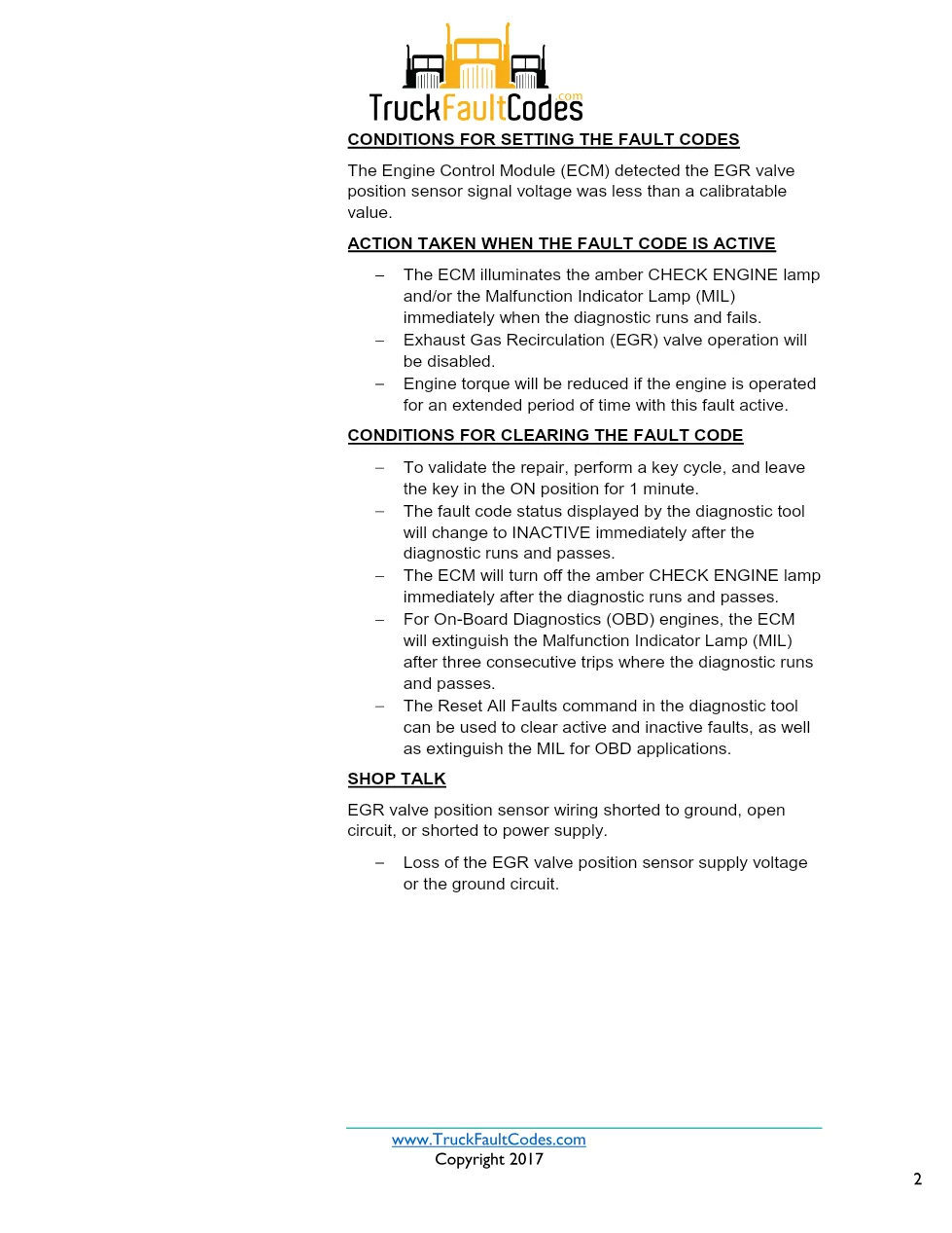 Cummins ISX12 DTC 2272 Diagnostic Procedure ? EGR Valve Position - preview page 2 of 3