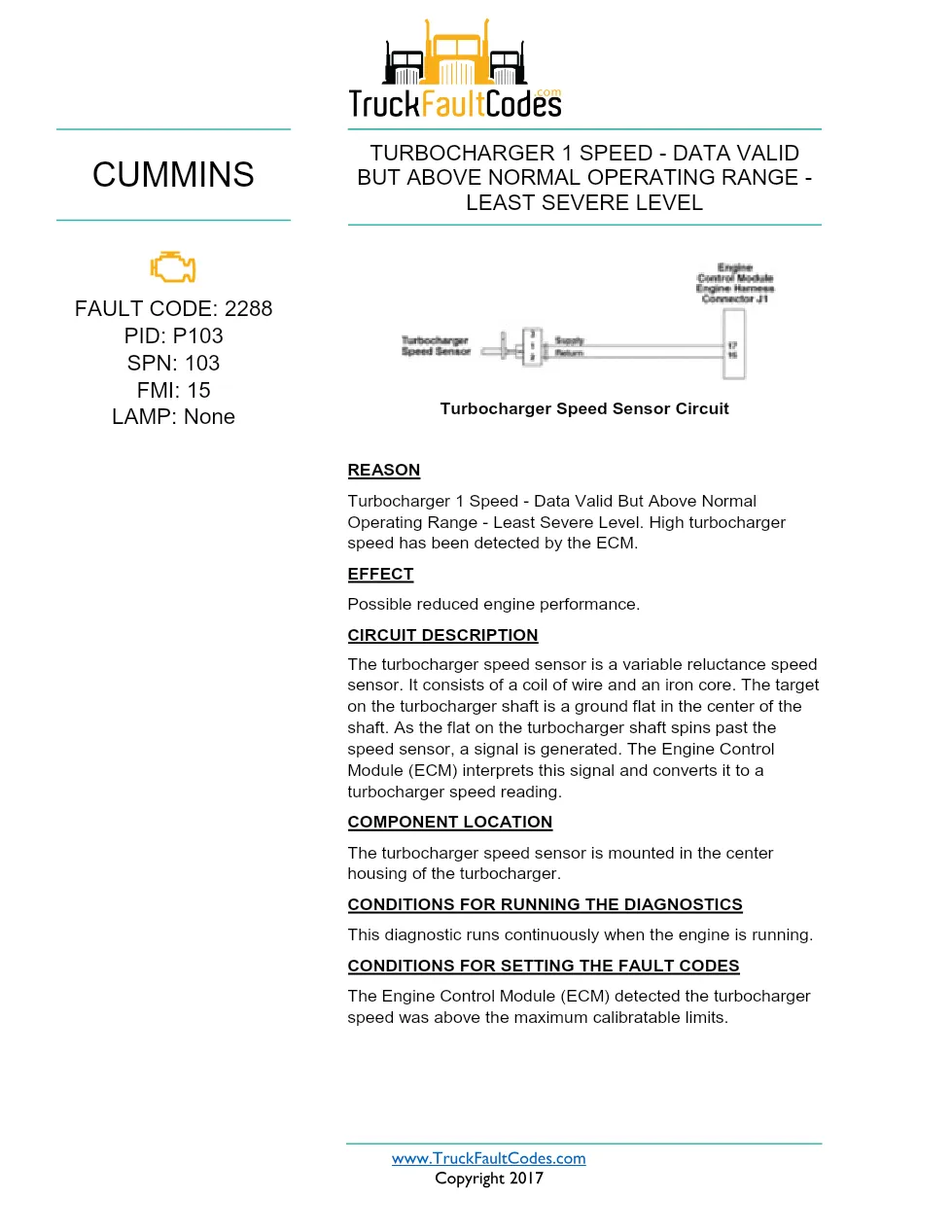 Cummins ISX12 DTC 2288 Diagnostic Procedure ? Turbocharger 1 - preview page 1 of 3