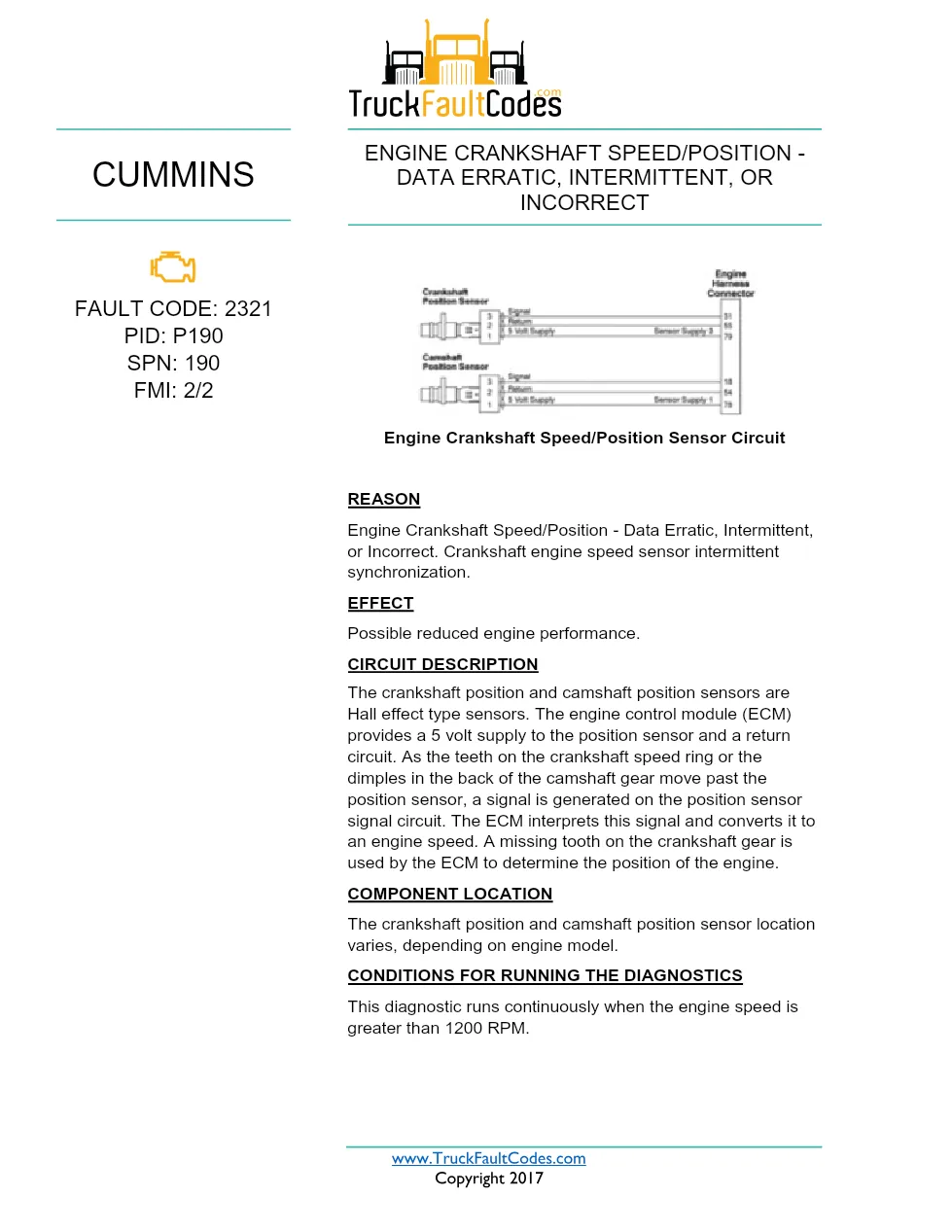 Cummins ISX12 DTC 2321 Diagnostic Procedure ? Engine Crankshaft - preview page 1 of 3