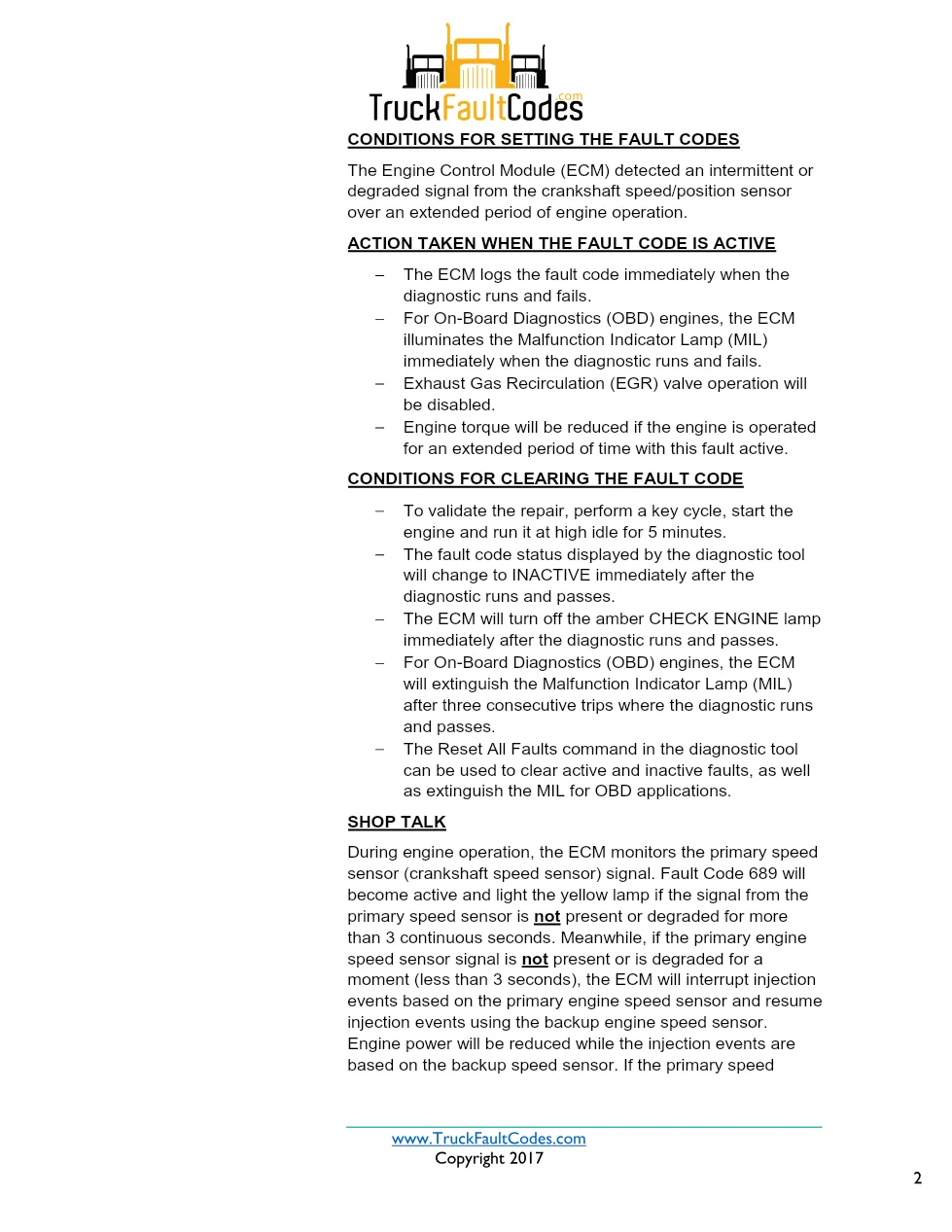 Cummins ISX12 DTC 2321 Diagnostic Procedure ? Engine Crankshaft - preview page 2 of 3