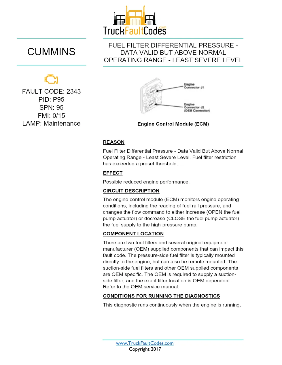 Cummins ISX12 DTC 2343 Diagnostic Procedure ? Fuel Filter – PDF - preview page 1 of 3