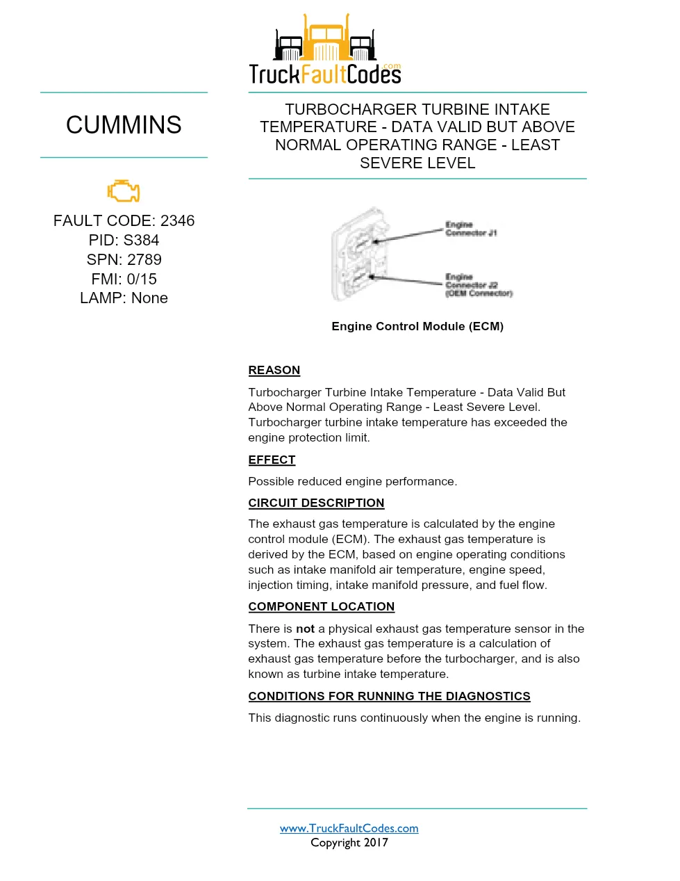 Cummins ISX12 DTC 2346 Diagnostic Procedure ? Turbocharger – PDF - preview page 1 of 3