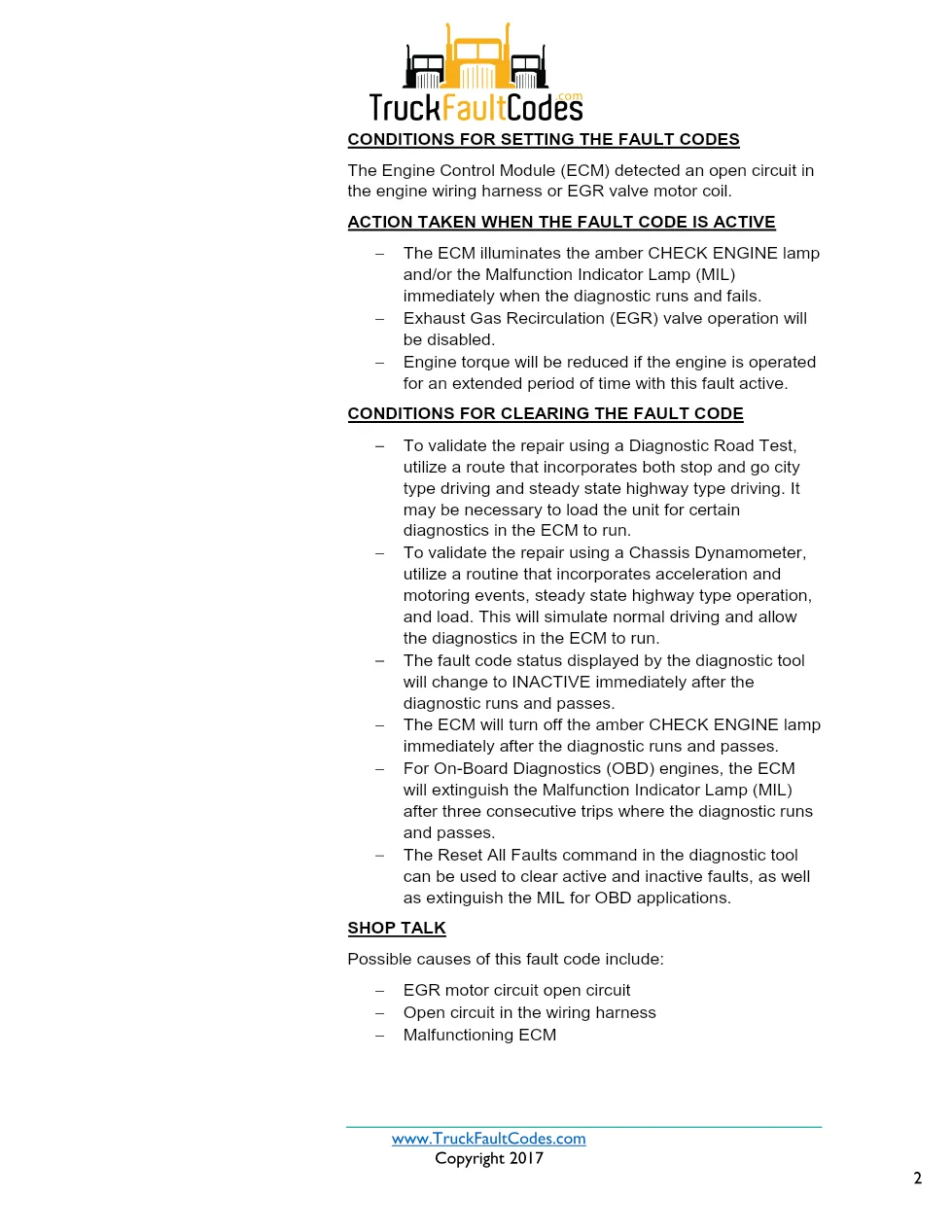 Cummins ISX12 DTC 2349 Diagnostic Procedure ? EGR Valve Control - preview page 2 of 3