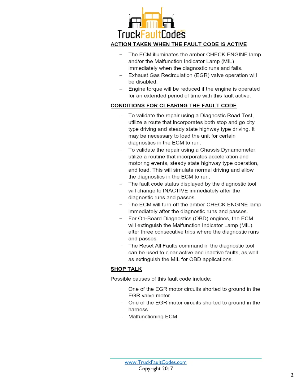 Cummins ISX12 DTC 2353 Diagnostic Procedure ? EGR Valve Control - preview page 2 of 3