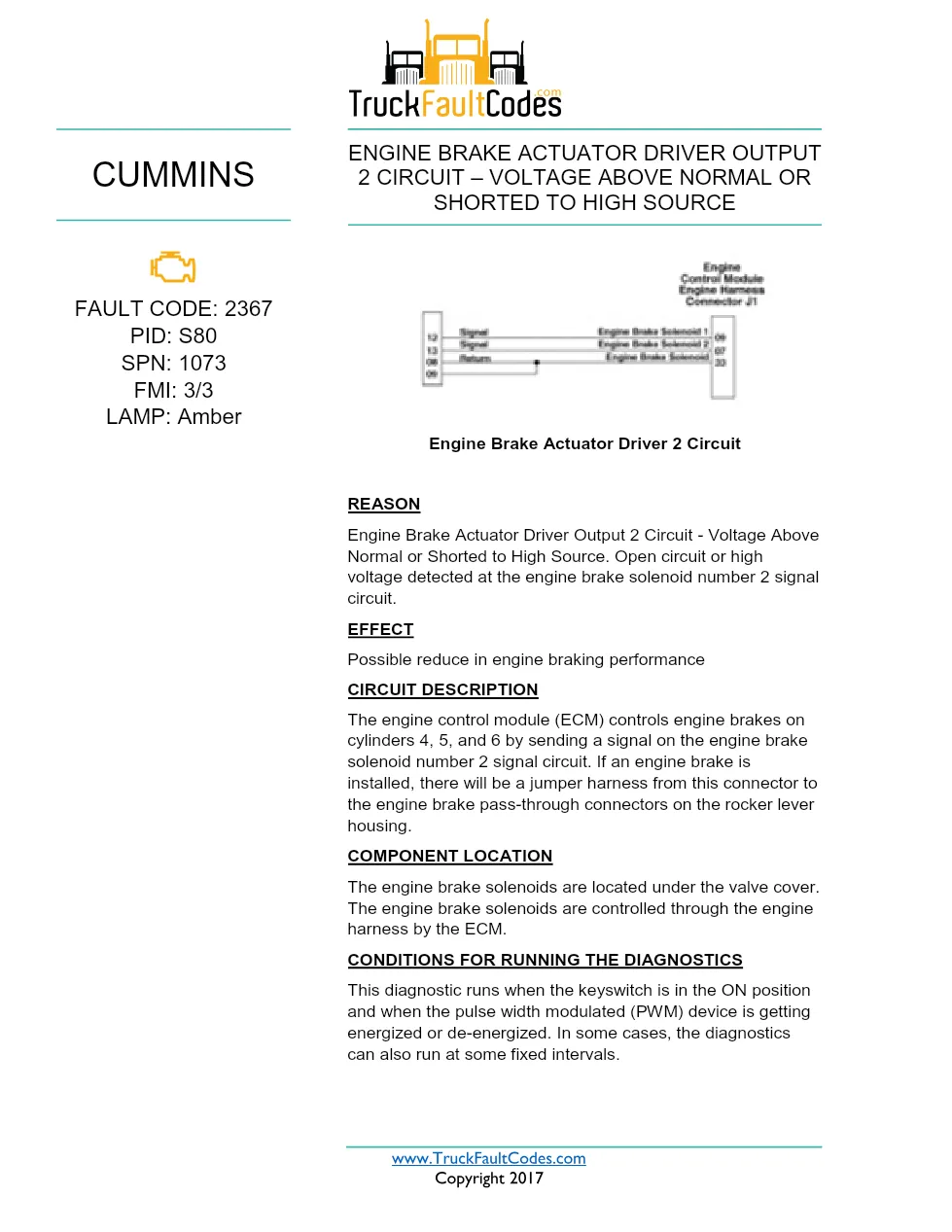 Cummins ISX12 DTC 2367 Diagnostic Procedure ? Engine Brake – PDF - preview page 1 of 3