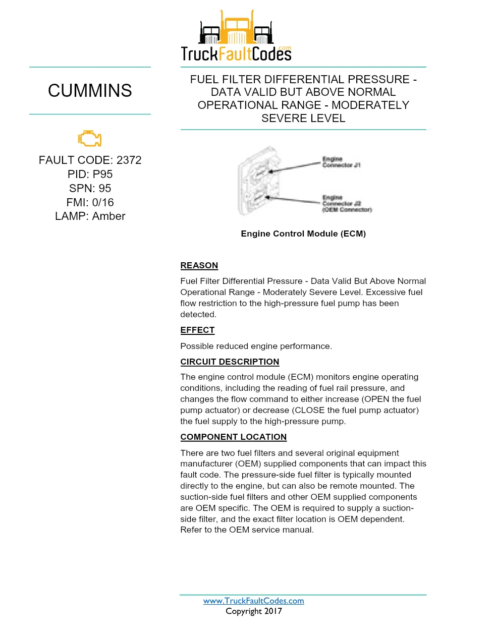 Cummins ISX12 DTC 2372 Diagnostic Procedure ? Fuel Filter – PDF - preview page 1 of 3