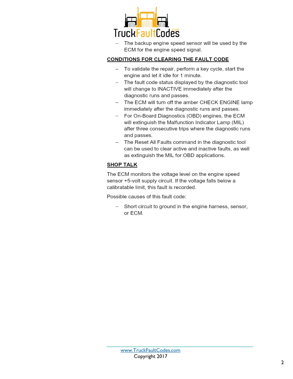 Cummins ISX12 DTC 238 Diagnostic Procedure ? Sensor Supply 3 - preview page 2 of 3