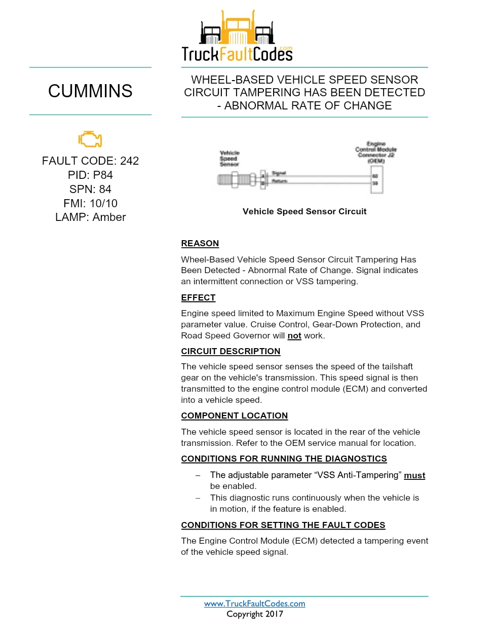 Cummins ISX12 DTC 242 Diagnostic Procedure ? Wheel-Based Vehicle - preview page 1 of 3