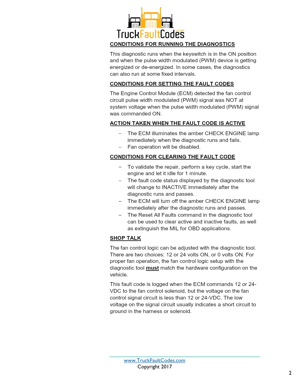 Cummins ISX12 DTC 245 Diagnostic Procedure ? Fan Control Circuit - preview page 2 of 3