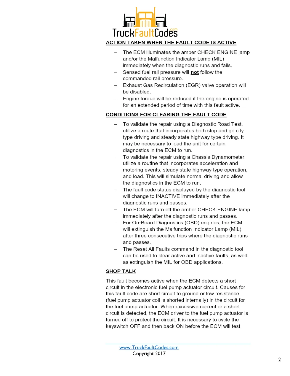 Cummins ISX12 DTC 271 Diagnostic Procedure ? Engine Fuel Pump - preview page 2 of 3