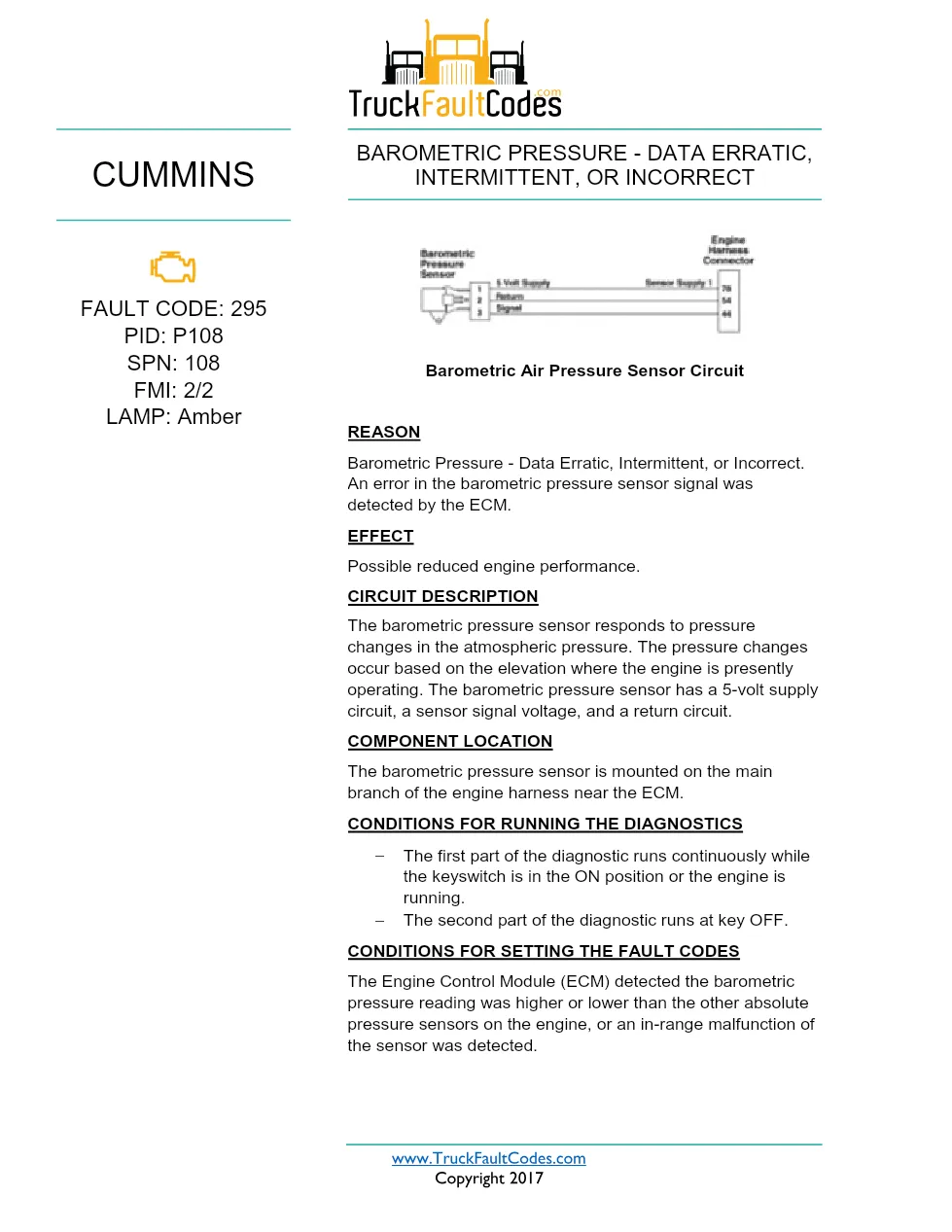 Cummins ISX12 DTC 295 Diagnostic Procedure ? Barometric Pressure - preview page 1 of 3