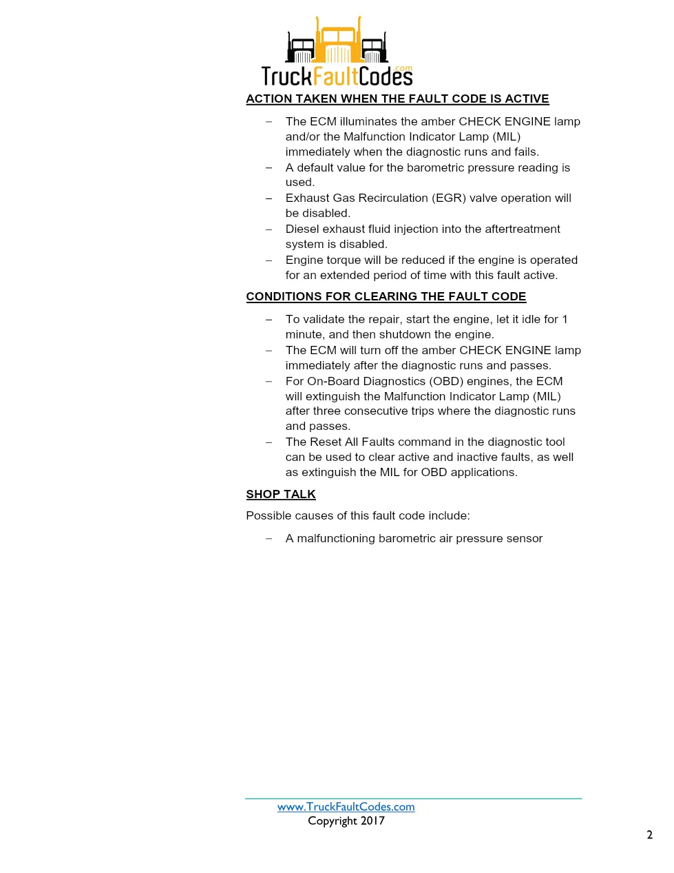 Cummins ISX12 DTC 295 Diagnostic Procedure ? Barometric Pressure - preview page 2 of 3