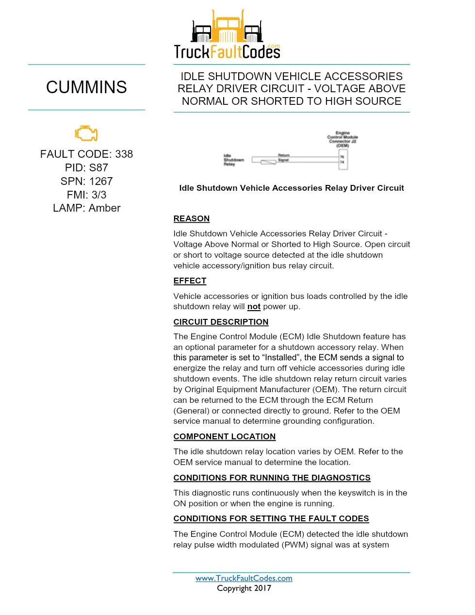 Cummins ISX12 DTC 338 Diagnostic Procedure ? Idle Shutdown – PDF - preview page 1 of 3