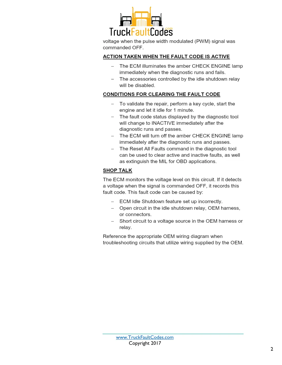 Cummins ISX12 DTC 338 Diagnostic Procedure ? Idle Shutdown – PDF - preview page 2 of 3