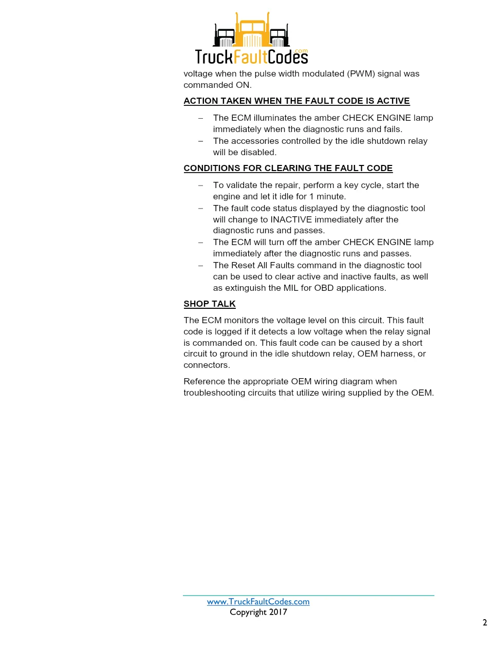 Cummins ISX12 DTC 339 Diagnostic Procedure ? Idle Shutdown – PDF - preview page 2 of 3