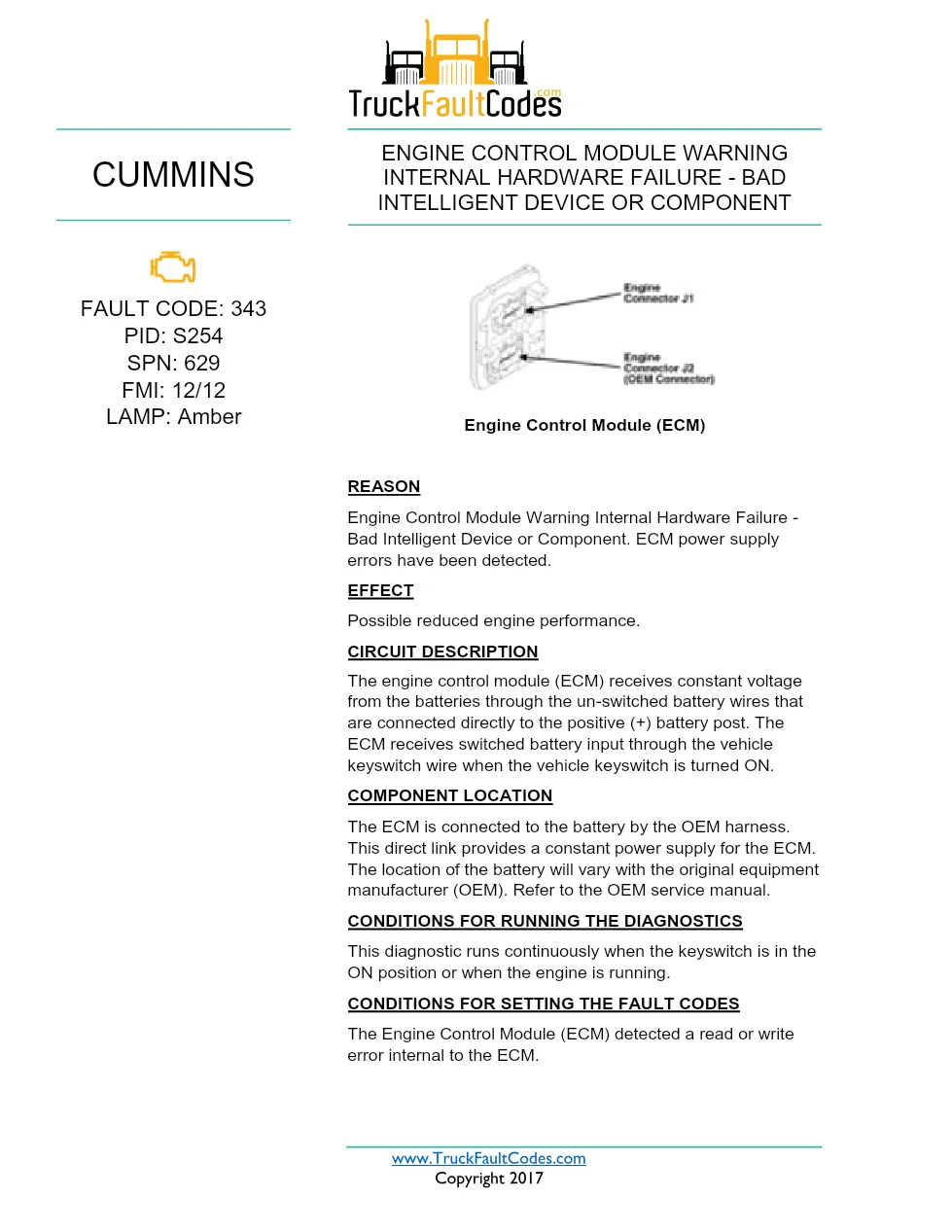 Cummins ISX12 DTC 343 Diagnostic Procedure ? Engine Control – PDF - preview page 1 of 3