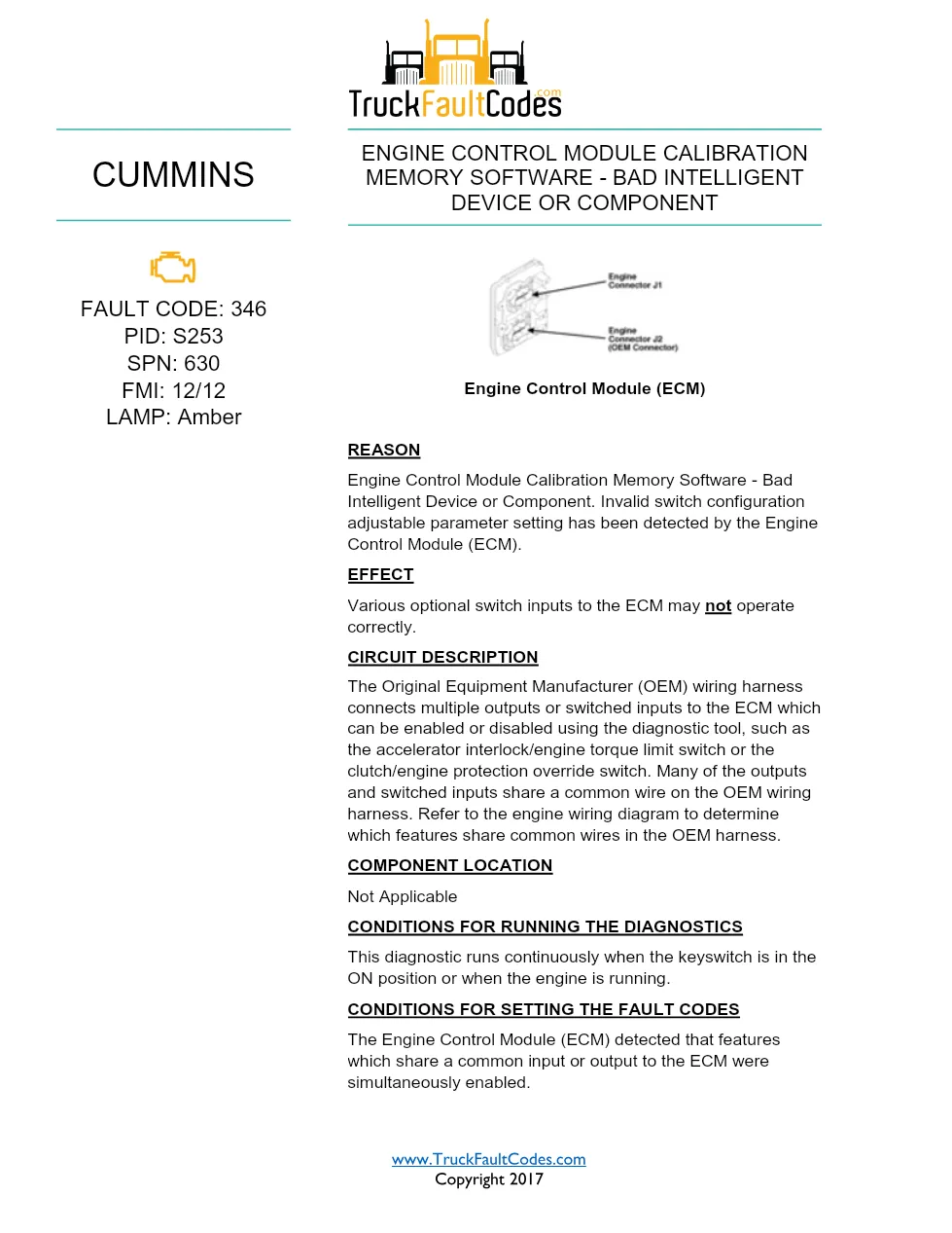 Cummins ISX12 DTC 346 Diagnostic Procedure ? Engine Control – PDF - preview page 1 of 3