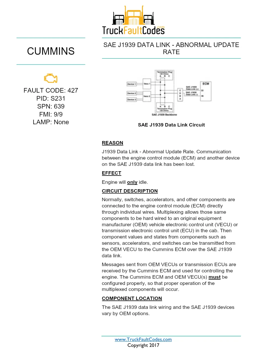 Cummins ISX12 DTC 427 Diagnostic Procedure ? J1939 Data Link - preview page 1 of 3