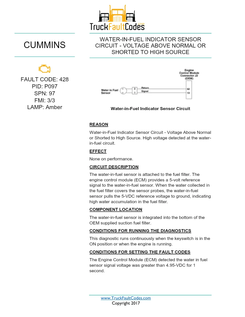 Cummins ISX12 DTC 428 Diagnostic Procedure ? Water-in-Fuel – PDF - preview page 1 of 3