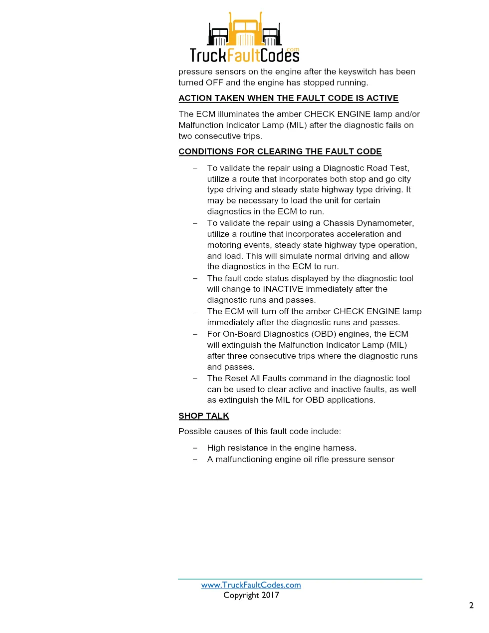 Cummins ISX12 DTC 435 Diagnostic Procedure ? Engine Oil Rifle - preview page 2 of 3