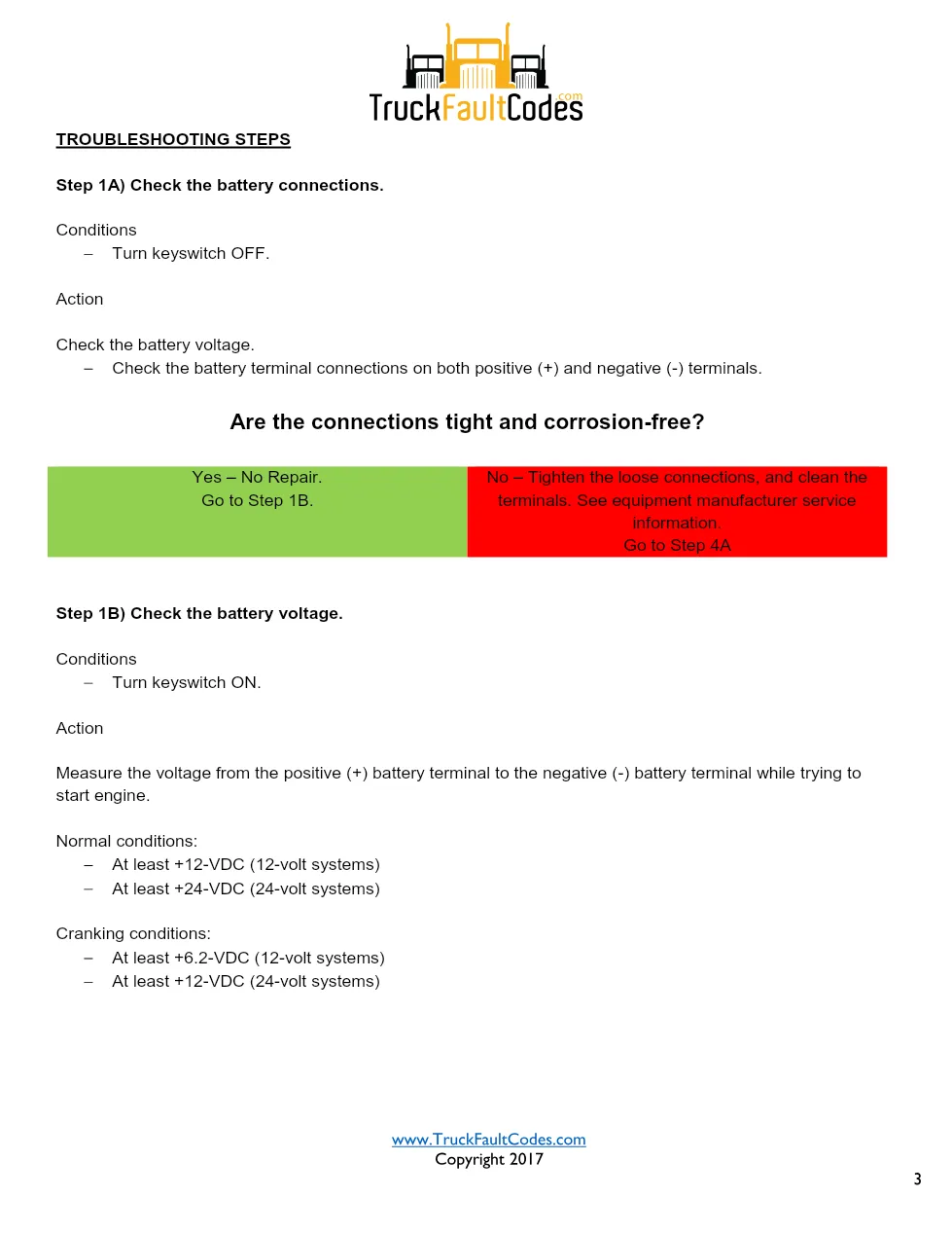 Cummins ISX12 DTC 441 Diagnostic Procedure ? Battery 1 Voltage - page 3 is available after signing in