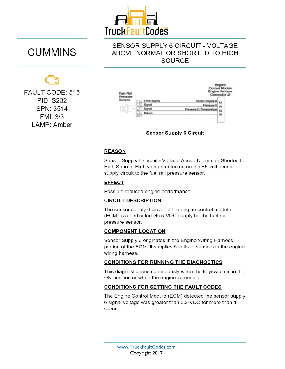 Cummins ISX12 DTC 515 Diagnostic Procedure ? Sensor Supply 6 - preview page 1 of 3