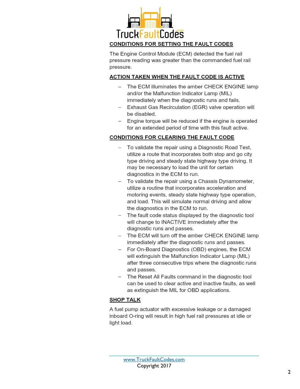 Cummins ISX12 DTC 553 Diagnostic Procedure ? Injector Metering - preview page 2 of 3