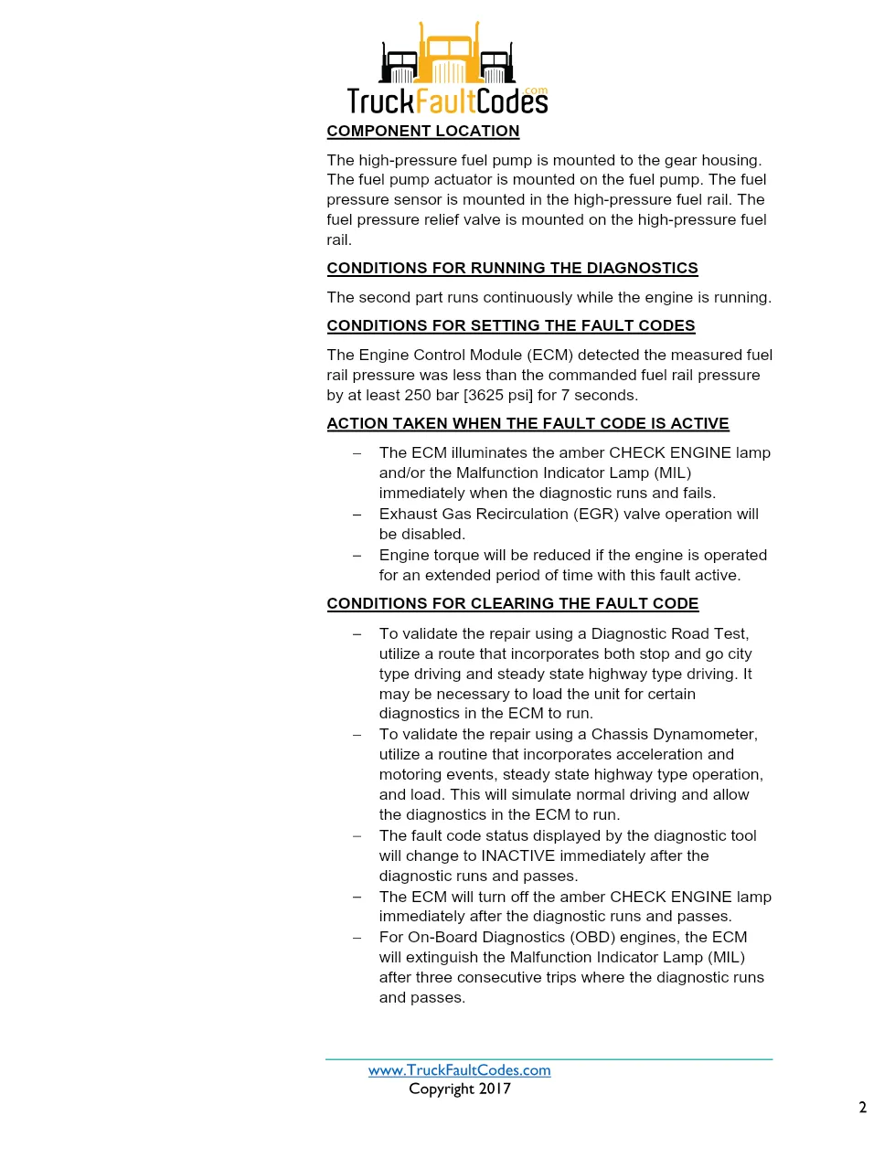 Cummins ISX12 DTC 559 Diagnostic Procedure ? Injector Metering - preview page 2 of 3