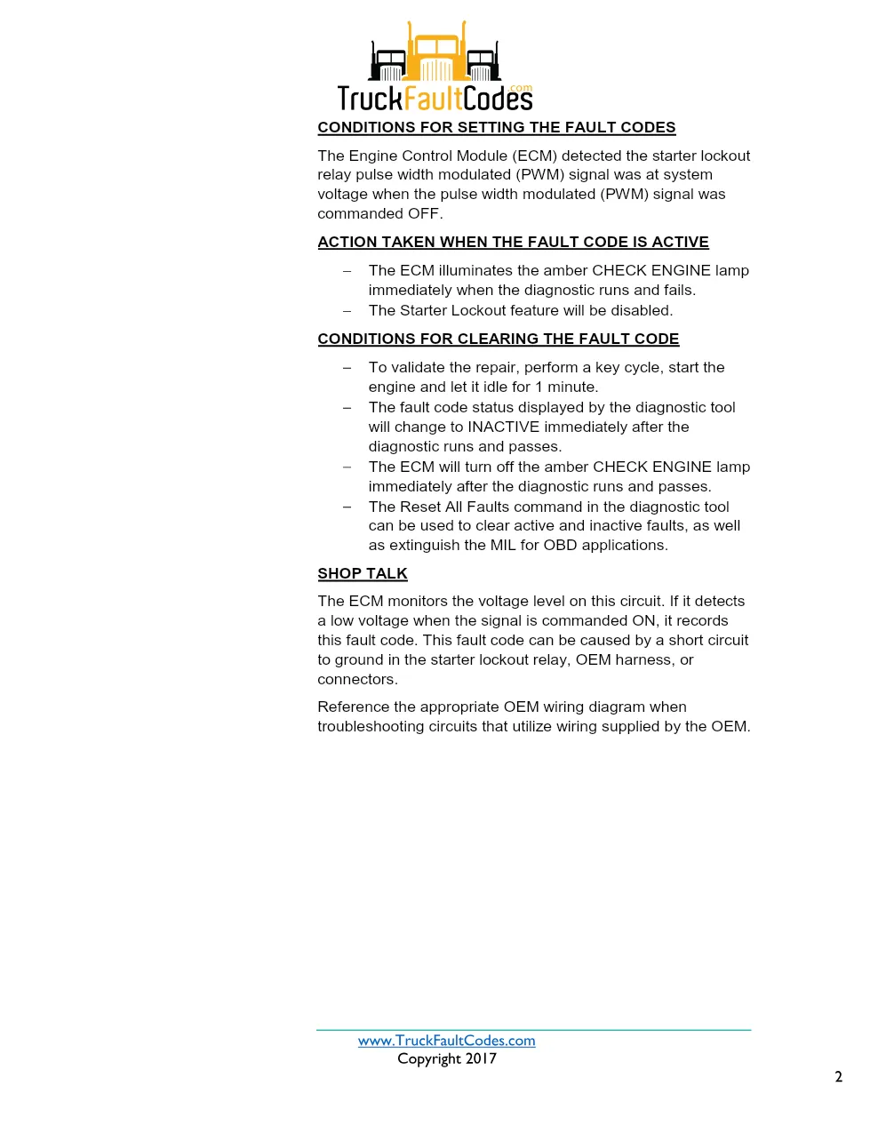 Cummins ISX12 DTC 585 Diagnostic Procedure ? Starter Relay Driver - preview page 2 of 3