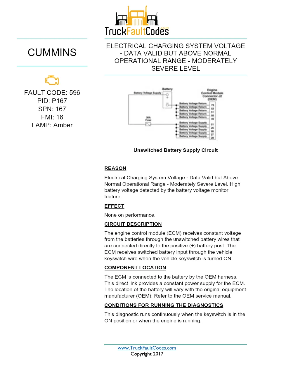 Cummins ISX12 DTC 596 Diagnostic Procedure ? Electrical Charging - preview page 1 of 3